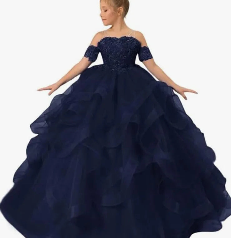 Dress for girls Party Flower Kids Ball Gown Tulle Off Shoulder Children Birthday Wedding Dresses First Communion Gown Clothing