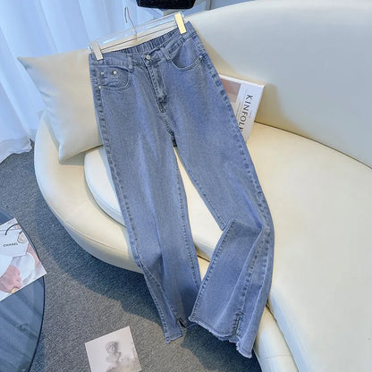 155Kg Plus Size Women's Pants Hip 150-160 High Waist Casual Loose Flare Jeans Black Blue 4XL 5XL 6XL 7XL 8XL 9XL