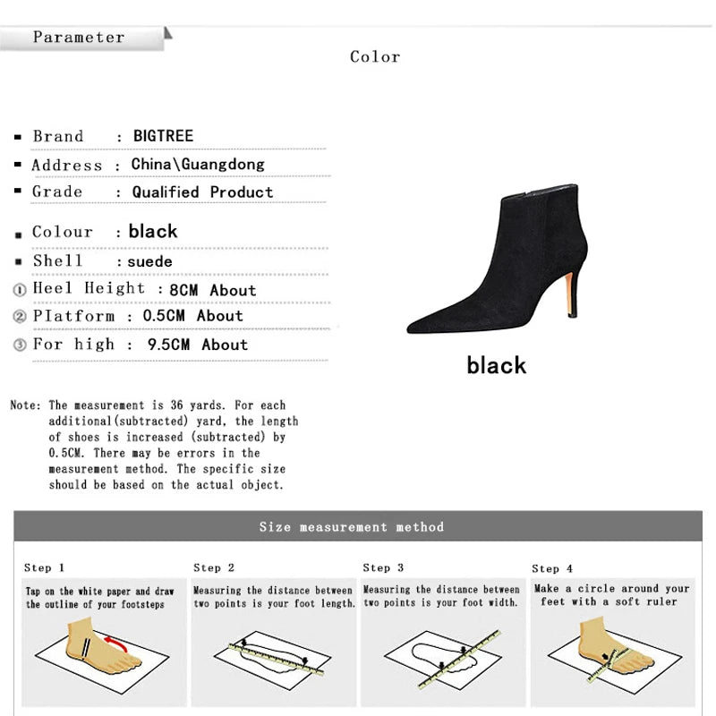 BIGTREE Shoes Fashion Ladies Ankle Boots Pointed Side Zipper Women Boots Sexy Heeled Boots Stilettos Warm Autumn Winter Shoes