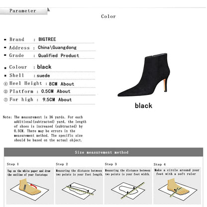 BIGTREE Shoes Fashion Ladies Ankle Boots Pointed Side Zipper Women Boots Sexy Heeled Boots Stilettos Warm Autumn Winter Shoes
