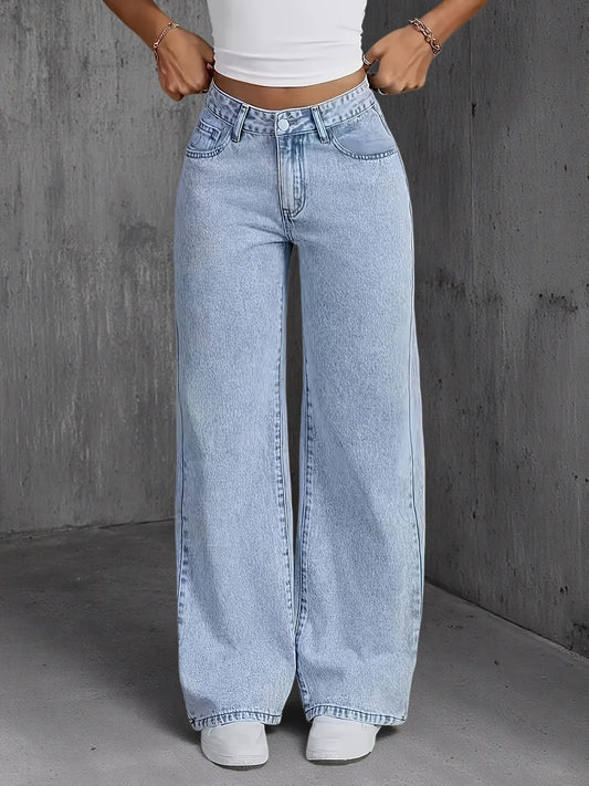 Jeans For Woman Y2k Clothes Light Blue Wide Leg Denim Pants Loose Fashion Simple Stretch Free Four Seasons Popular Casual