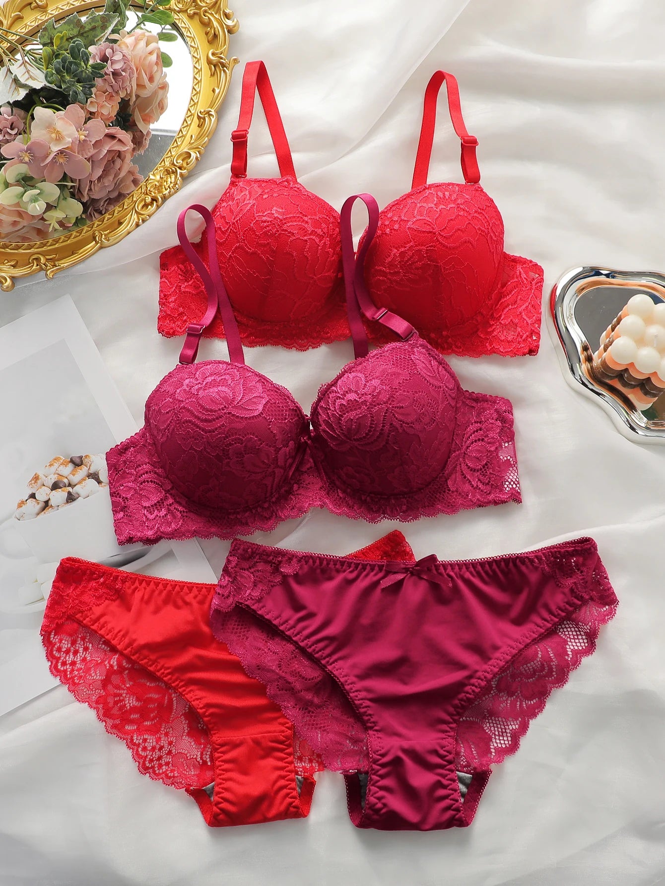 2-piece set of colorful lace combination for gathering and lifting daily bras lingerie set for women sexy  Lingerie 2 sets A2155