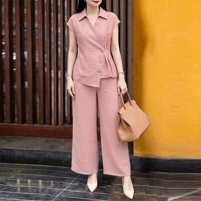 ZANZEA Summer Outfits Sleeveless V-Neck Tanks With Wide Leg Pants Elegant Women 2 Pieces Sets Casual Solid Color Work Wear Suit