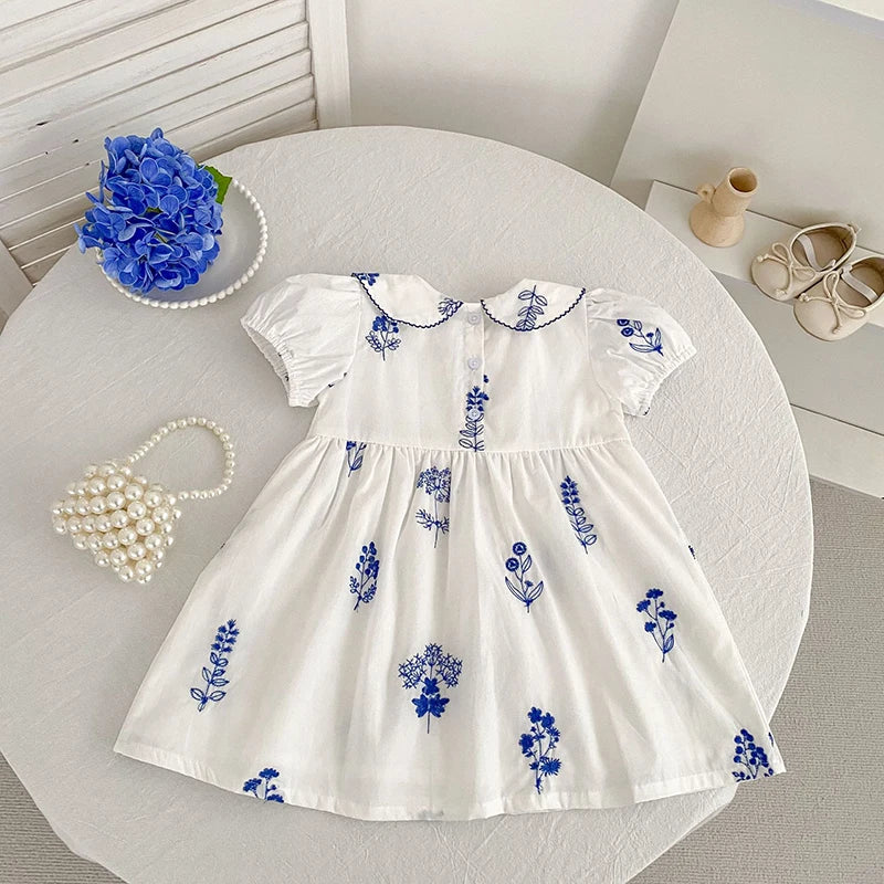 Summer New Style 2-6Y Girl Dress Short Sleeve Baby Clothes Children's Dress Korean Embroidered Girls Retro Sister Dress