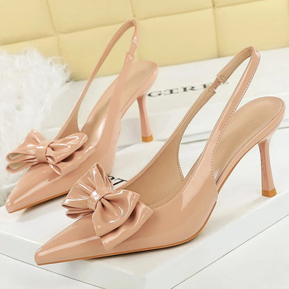 BIGTREE Shoes White Women Pumps Bowknot High Heels Patent Leather High-heeled Sandals Women Summer Shoes Stiletto Heels 8 cm