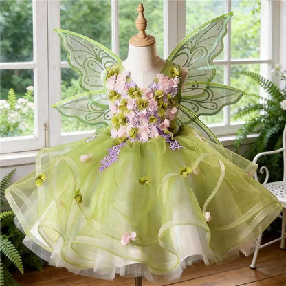 Sweet Baby Girls Butterfly Wing Princess Lolit Dress New Summer 2026 Kids Luxury Pastorale Floral Tulle Sleeveless Ball Gown