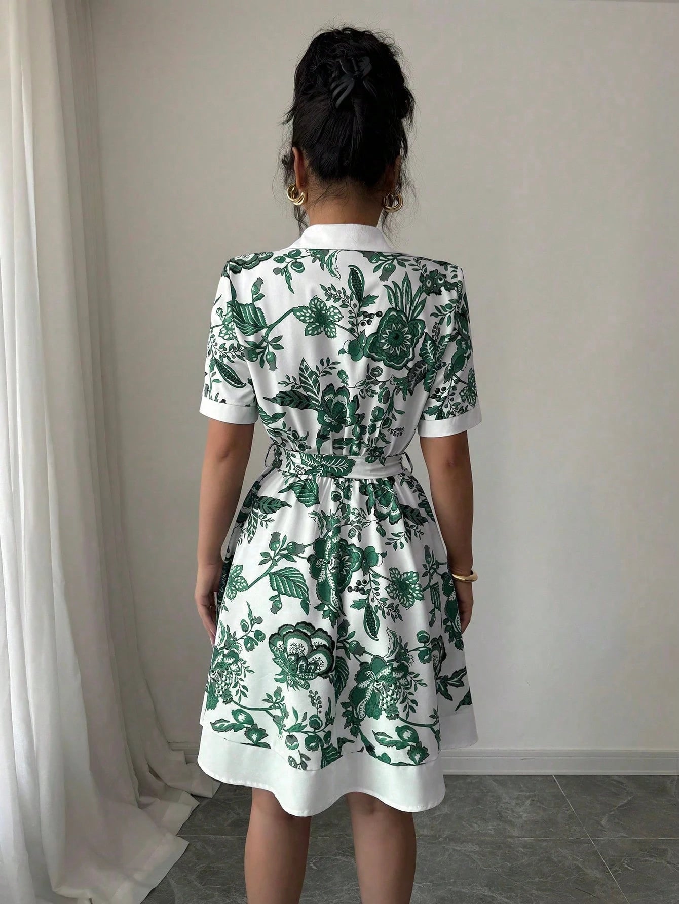 Dresses for Women New Summer Short Sleeve Turn Down Collar Women Dress Lace-up Print Dress Women Vestidos De Verano Mujer Q4136