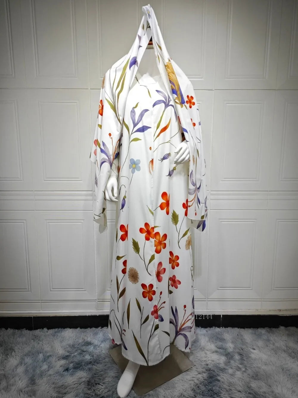 Eid Scarf Abaya Women 2 Piece Set Elegant Muslim Jalabiya Long Cardigan Dress Dubai Style Morocco Caftan for Ramadan Party Arab