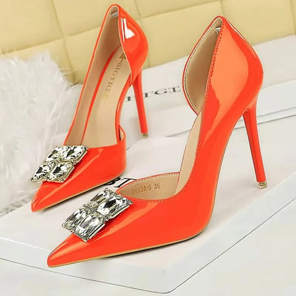 BIGTREE Shoes NEW Luxury High Heels Rhinestone Design Women Pumps Patent Leather Female Heels Stilettos Fashion Sexy Party Shoes
