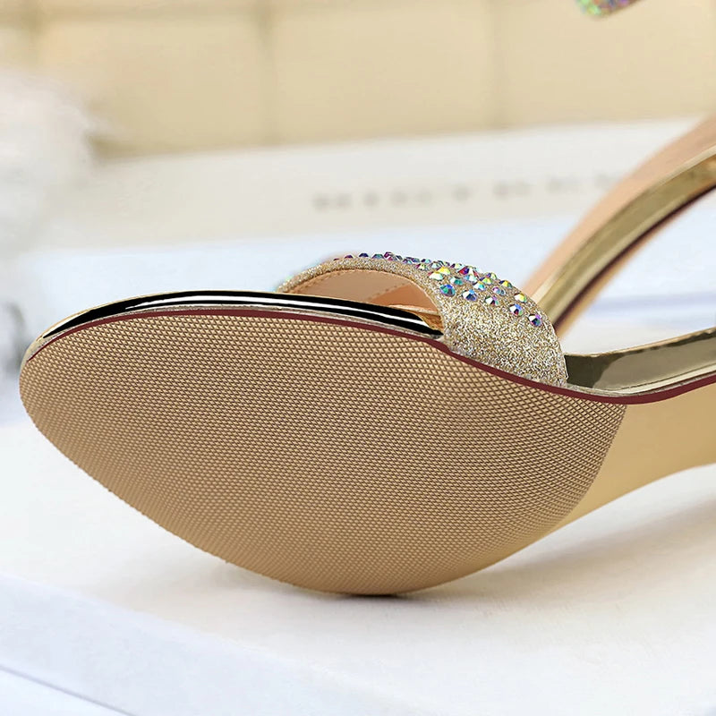 Large size 43 high-Heeled Sandals Women Shoes Summer Open-toe High Heels Sexy Party Shoes Rhinestone Stiletto Ladies' Sandals
