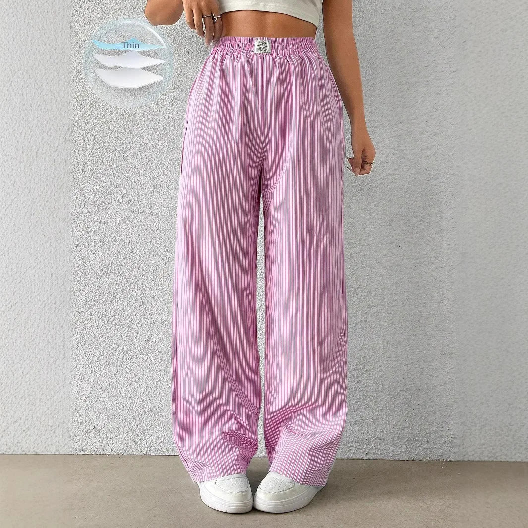 2026 Women's Casual Striped Woven Wide Leg Pants Fall Winter Casual Stylish Full Length Trousers Y2K Clothes Streetwear