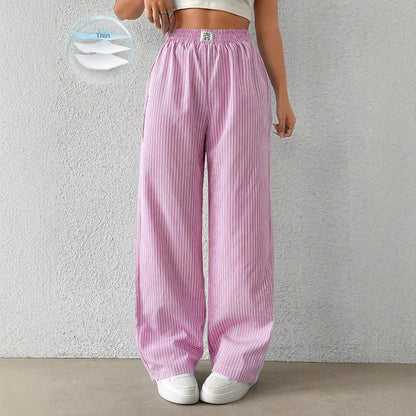 2026 Women's Casual Striped Woven Wide Leg Pants Fall Winter Casual Stylish Full Length Trousers Y2K Clothes Streetwear