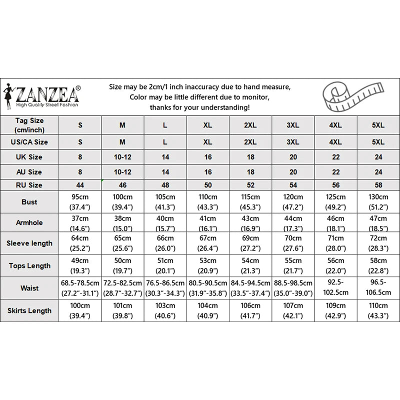 ZANZEA 2026 Spring Outfits Long Sleeve Blouse Skirt Suit Fashion Women 2 Pieces Sets Zipper Coats Maxi Dress Muslim Matching Set
