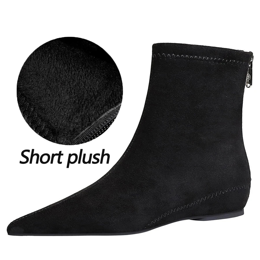 BIGTREE Shoes Suede Women's Boots Wedges Ladies Ankle Boots Low-heeled Shoes Rear Zipper Short Boots Keep Warm Winter Boots