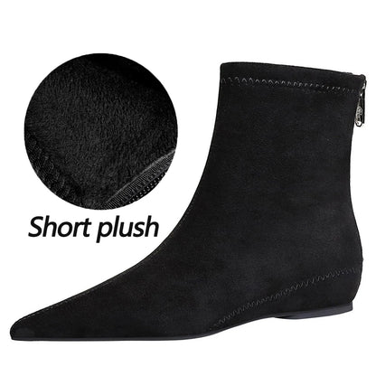 BIGTREE Shoes Suede Women's Boots Wedges Ladies Ankle Boots Low-heeled Shoes Rear Zipper Short Boots Keep Warm Winter Boots