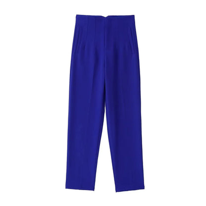 Hot Sale Women Summer Thin Casual Cropped Pants Stretchy Temperament Pleated Slimming Capris Ankle Length High Waisted Trousers