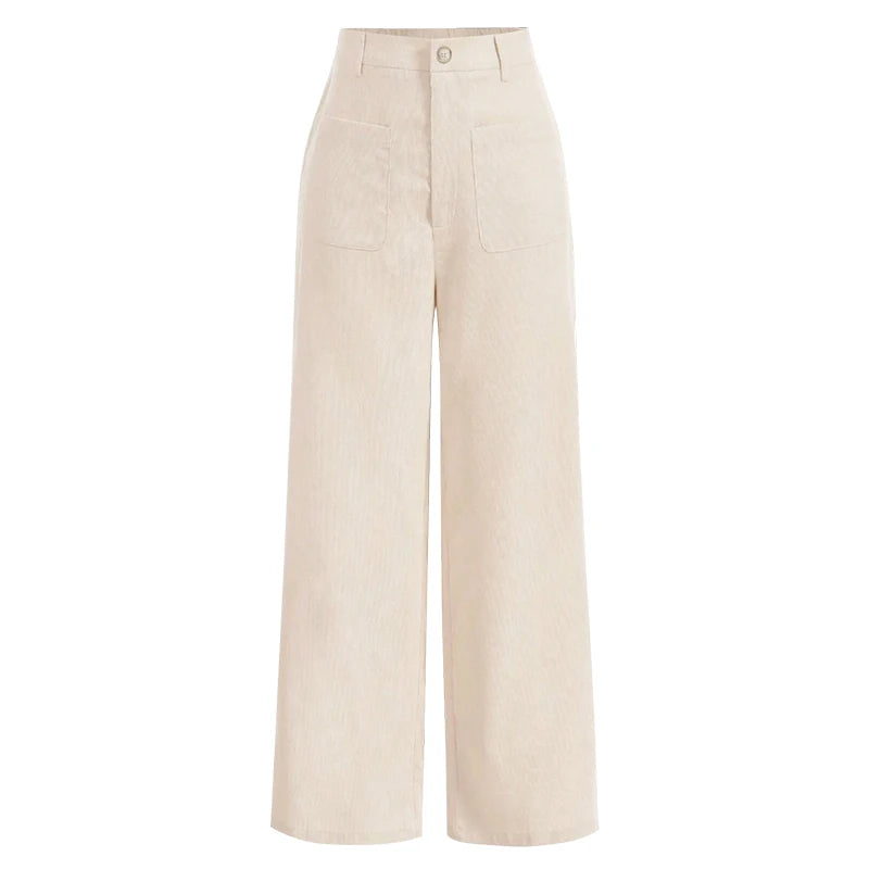 Women's Plain Pocket Button Front Wide Leg Pants, Casual High Waist Trousers for Daily Wear, Ladies Bottoms for All Seasons