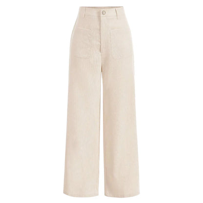 Women's Plain Pocket Button Front Wide Leg Pants, Casual High Waist Trousers for Daily Wear, Ladies Bottoms for All Seasons