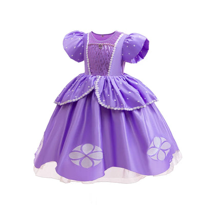 2026 Disney Sofia Princess Dress For Girl Summer Dress Birthday Carnival Party Sophia Sleeve Fluffy Ball Dress + Accessories