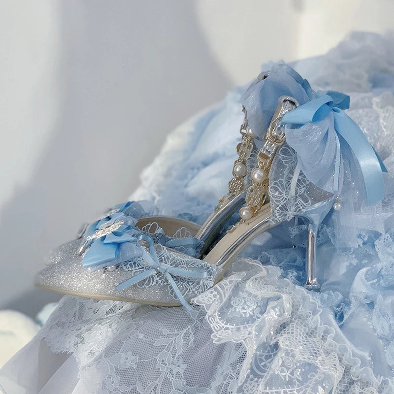 Sweet Girl Tea Party High Heels Blue Lolita Original High Heels Japanese Cute Loli Princess Single Shoes