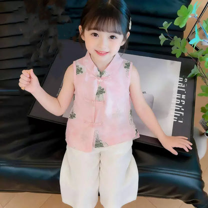 Fashion Chinese Tops Pants Girl Suit Casual Costume Kids Clothes Baby Outfit Summer Two-piece Set Girls Hanfu Children's Sets