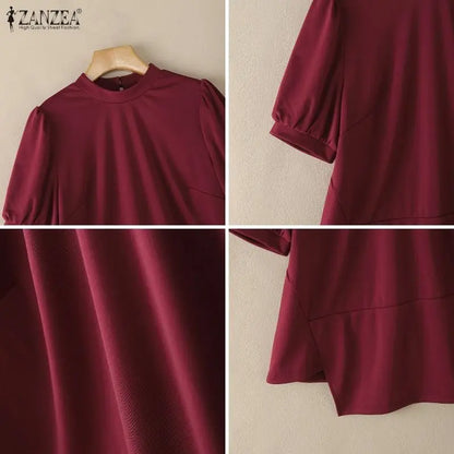 Summer Short Sleeve Tops ZANZEA Elegant Women Blouses Irregular Tops Solid Color Streetwear OL Work Party Tee S-3XL Blusas Tunic
