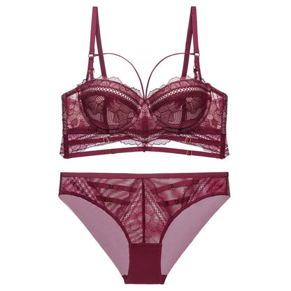 Sexy Hollow Lingerie Set for Women Classic Bandage Push Up Bra Set Europe Lace Embroidery Underwear Female Bras and Panties Set