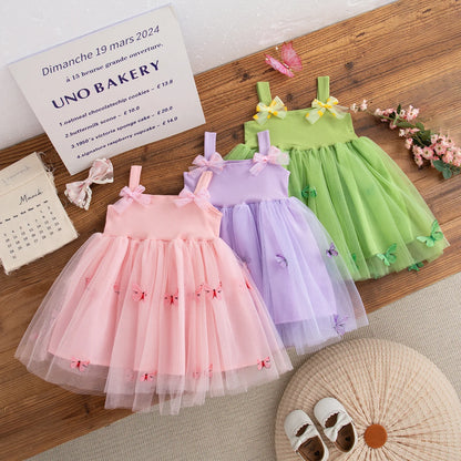 Summer New Baby Clothes Girl Floral Patterns And Bows Halter Puffy Girl Kid's Dress Cute Casual Baby Gir Princess Dresses