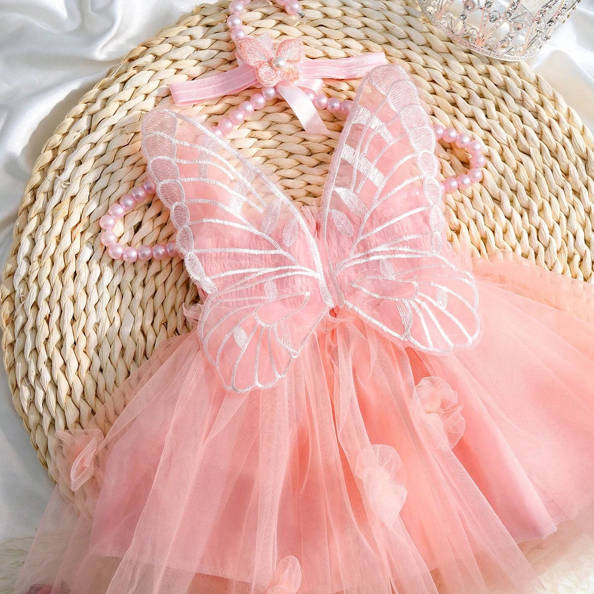 Ylsteed Newborn Girl Photography Outfits with Headband Baby Girl Butterfly Wings Mesh Dress for Photo Shooting Infant  Props-HD