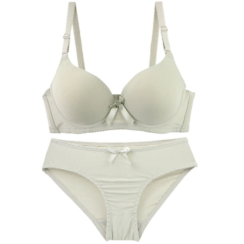 2025 New Sexy Bow Sweat Absorption Bras Set Solid Smooth One-piece Seamless Breathable ABC Cup Underwear Plus Up Lingerie