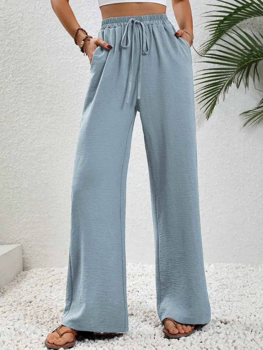Modigirl 2026 Women Wide Leg Pants Women's Pants And Trousers High Waist Drawstring Elastic Waist Loose Casual Outfits