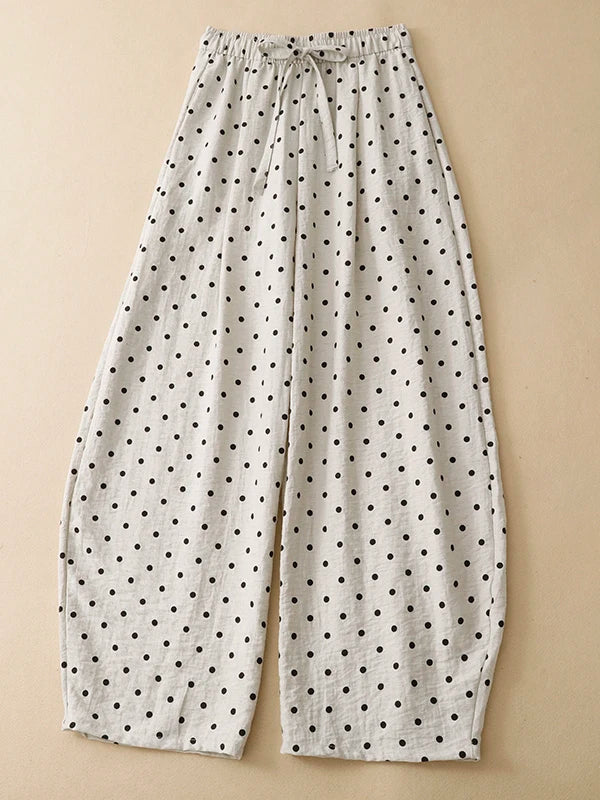 High Waist Wide Leg Straight Cut Summer Thin Casual Pants for Women Polka Dot Loose Fitting Korean Style Slimming Trousers