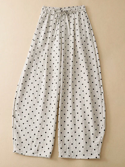 High Waist Wide Leg Straight Cut Summer Thin Casual Pants for Women Polka Dot Loose Fitting Korean Style Slimming Trousers