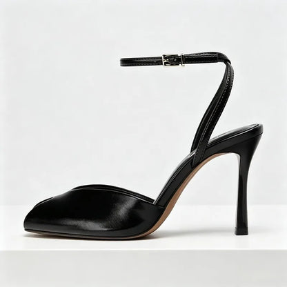 Cozy Black Soft Leather Peep Toe High Heel Sandals Women Fashion Ankle Buckle Designer Shoes Elegant Banquet Brand Dress Shoes