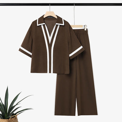 ZANZEA Patchwork 2 Pieces Sets OL Style Fashion Women Pants Sets Turn Down Collar Half Sleeve Shirt Trousers Suit Casual Outfits