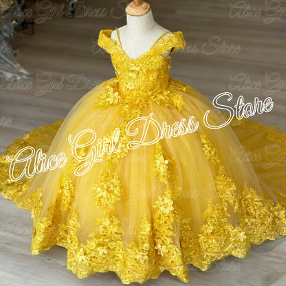 Green Flower Girl Dresses For Wedding Lace Appliques Floor Length Girl Birthday Party Gowns First Communion Gowns Customized