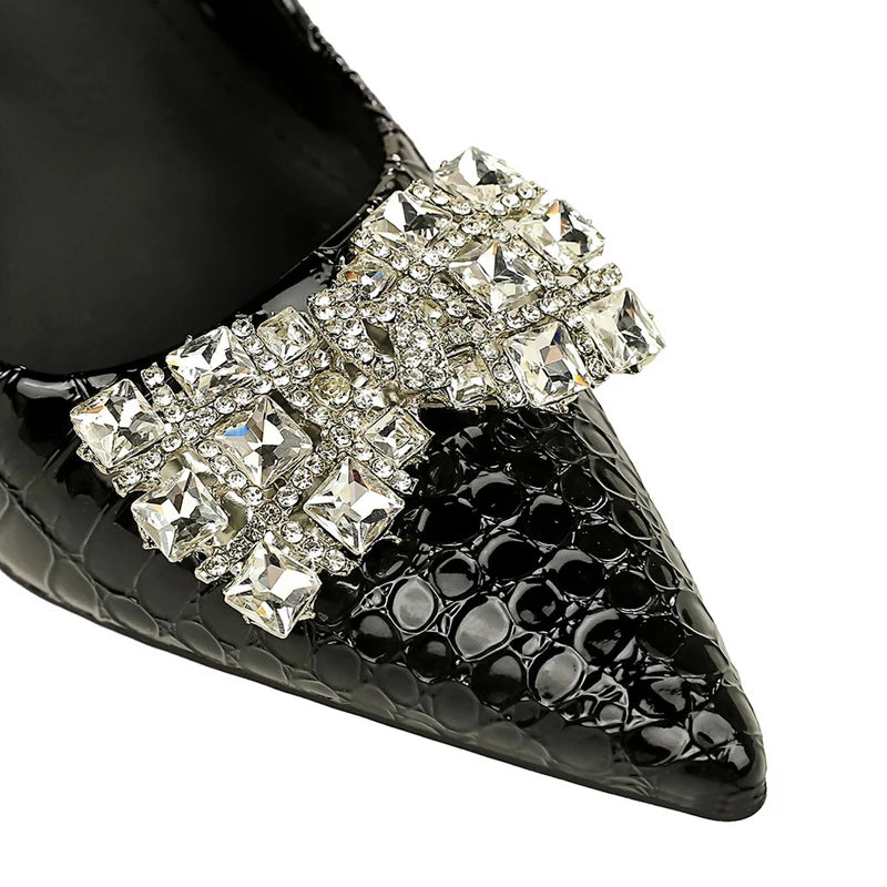BIGTREE Shoes White High-Heeled Shoes 10 cm Stilettos Heels Stone Patterned Patent Leather Women Pumps Rhinestone Party Shoes