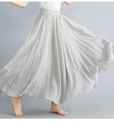 new 2020 Women Linen Cotton Long Skirts Elastic Waist Pleated Maxi Skirts Beach Boho Vintage Summer Skirts Faldas Saia