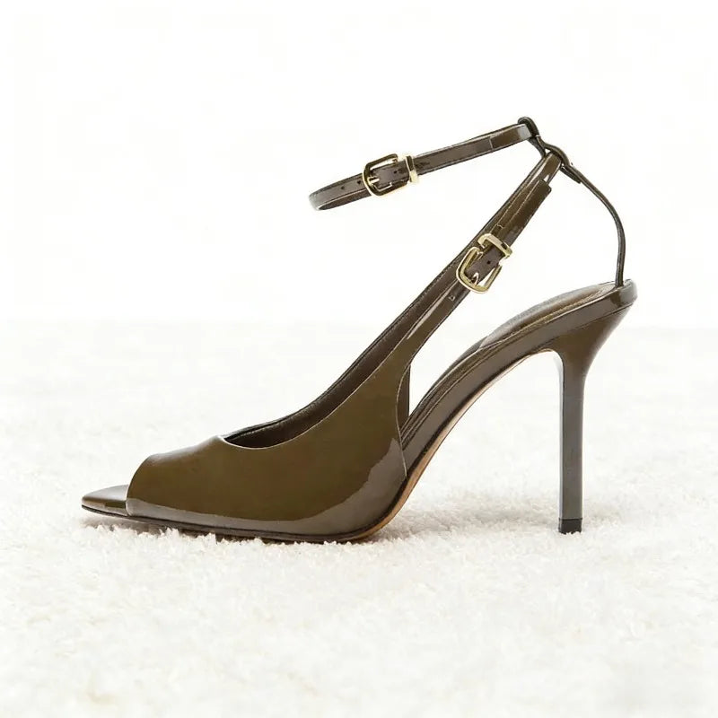Sexy Peep Toe Ankle Strap Heeled Sandals Women Patent Leather Luxury Designer Heels for Ladies Elegant High Heels Dress Shoes