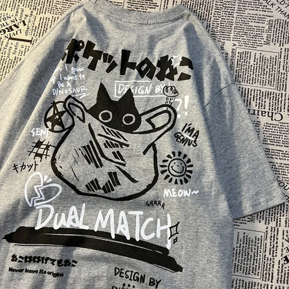 M-8XL Plus Size Summer Retro Cartoon Print Men's Short Sleeved T-shirt Casual Loose Round Neck Versatile Top