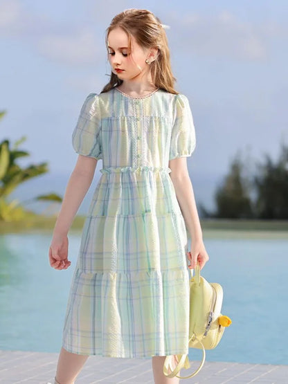 Lightweight Cotton Fabric Girls Party Dresses 2025 Kids Clothes 10 12 Years Dress Vintage Luxury Girl Pink Sets for Children Old