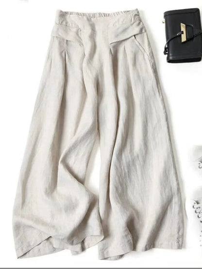 Y2K Lady Nine-point Pants Mid-rise Cotton Linen Wide-leg Large Size Trousers Loose Casual Commuting Daily Wear Tights Sweatpants