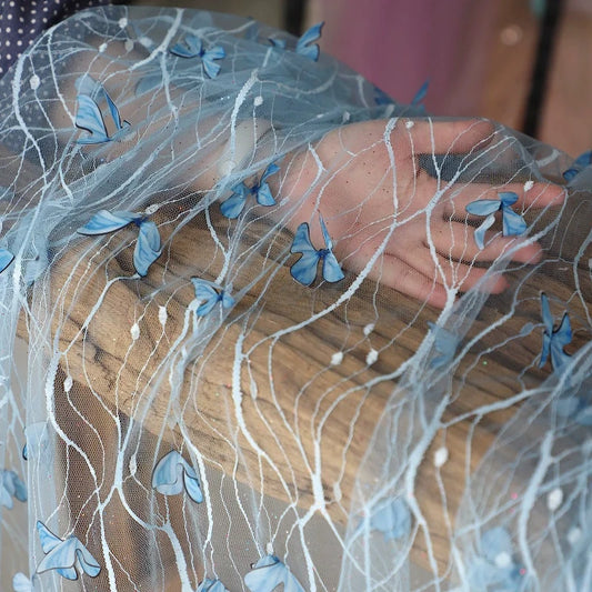 3D Butterfly Embroidery Lace Mesh Fabric for Wedding Dress Decoration Handmade Diy Cloth By The Meter Sewing Material