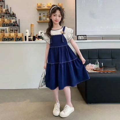 Summer Dresses Elementary Student Girl Clothes Cotton Linen Children's Dress 8 12 Years Kids Girls Princess Sunday 6 4 Girls' 10