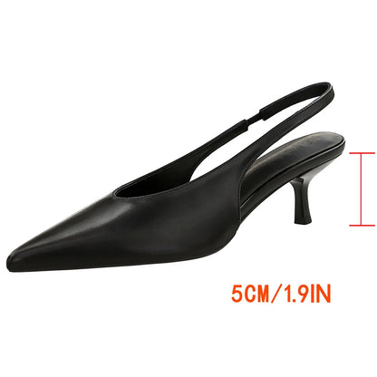 BIGTREE Shoes Kitten High Heels Women Pumps Stiletto Heels 5 cm Pointed Toe Middle Heel Shoes Rear Empty Rear Strap Women Shoes