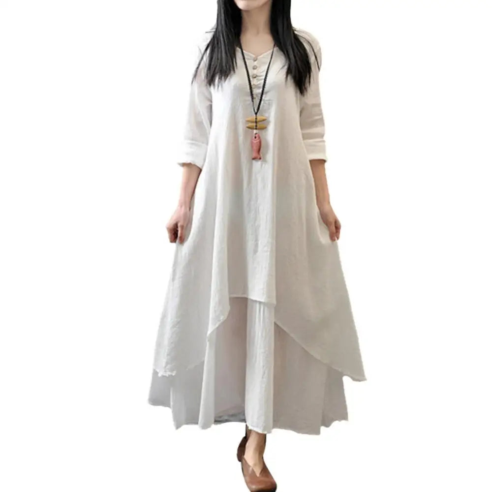 Winter Summer Long Dress Women Long Sleeve Loose V-neck Elegant Dresses Party 2023 New Vintage Chinese Style Dress