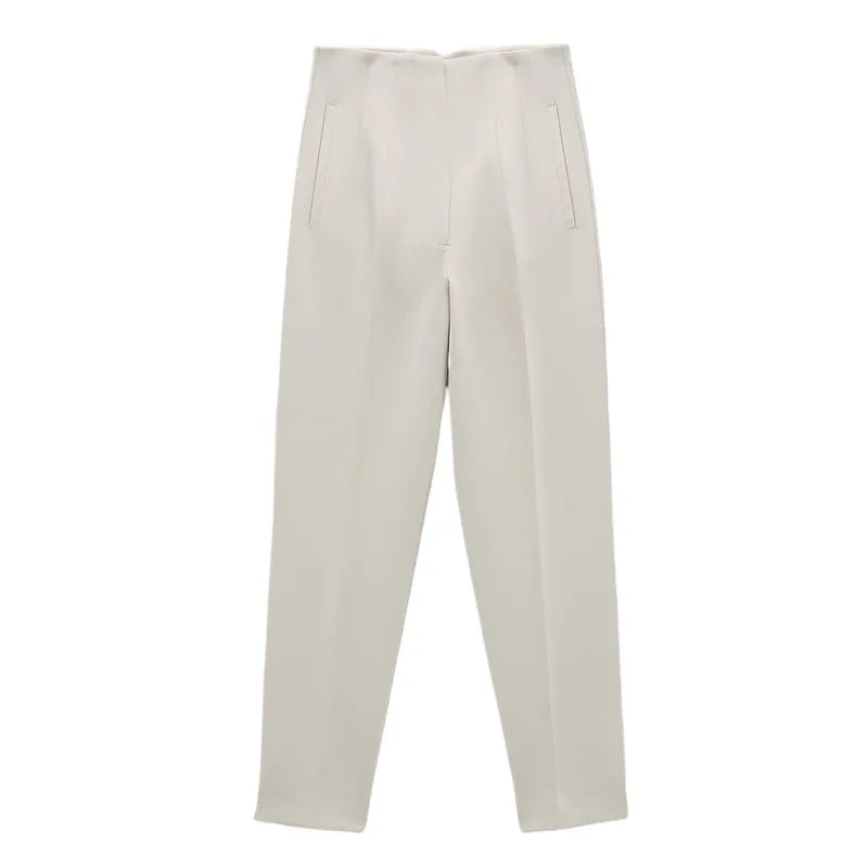 Hot Sale Women Summer Thin Casual Cropped Pants Stretchy Temperament Pleated Slimming Capris Ankle Length High Waisted Trousers