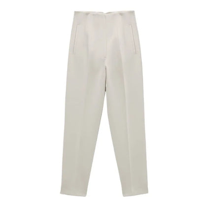 Hot Sale Women Summer Thin Casual Cropped Pants Stretchy Temperament Pleated Slimming Capris Ankle Length High Waisted Trousers