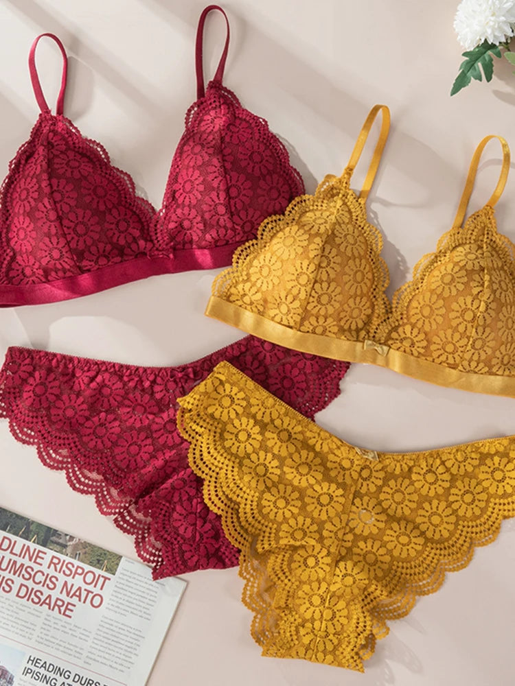 Lace Bra Sets Seamless Underwear Backless Vest Adjusted-straps Lingerie Floral Soft Comfortable Underwear Set