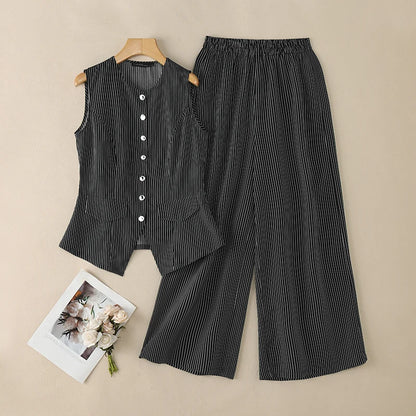 Fashion Summer Pant Sets 2026 ZANZEA Women Sleeveless Vest Tops Trousers Suit Striped Outfits Stylish OL Work Suit 2 Pieces Sets